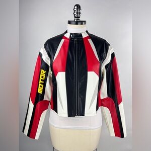 💚 2891. Multicolor Moto Faux Leather Jacket